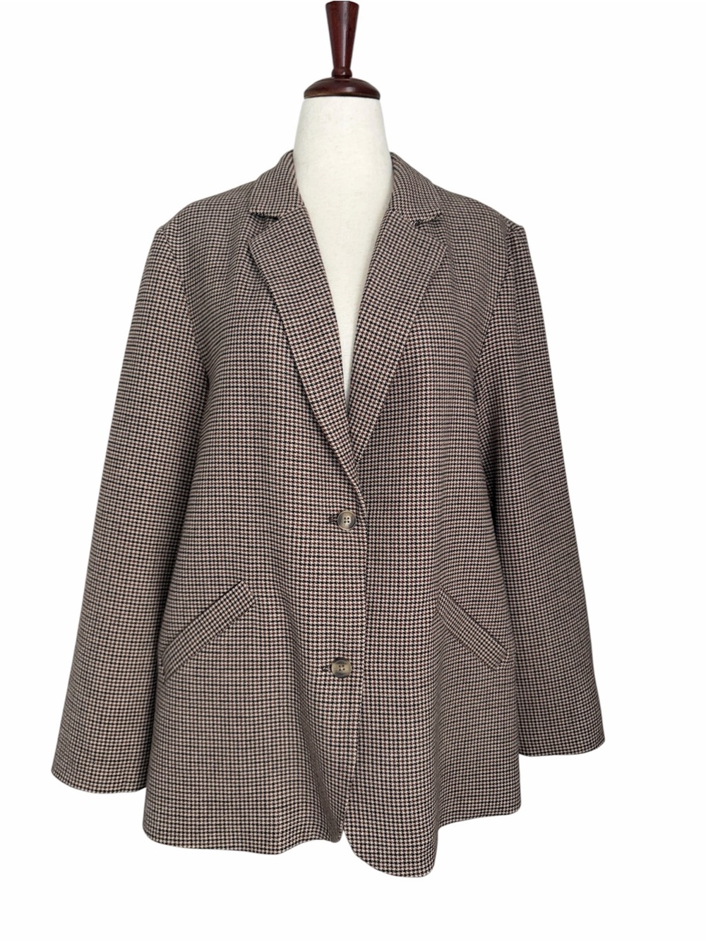 American Eagle Womens XL Oversized Houndstooth Blazer Brown Plaid Jacket